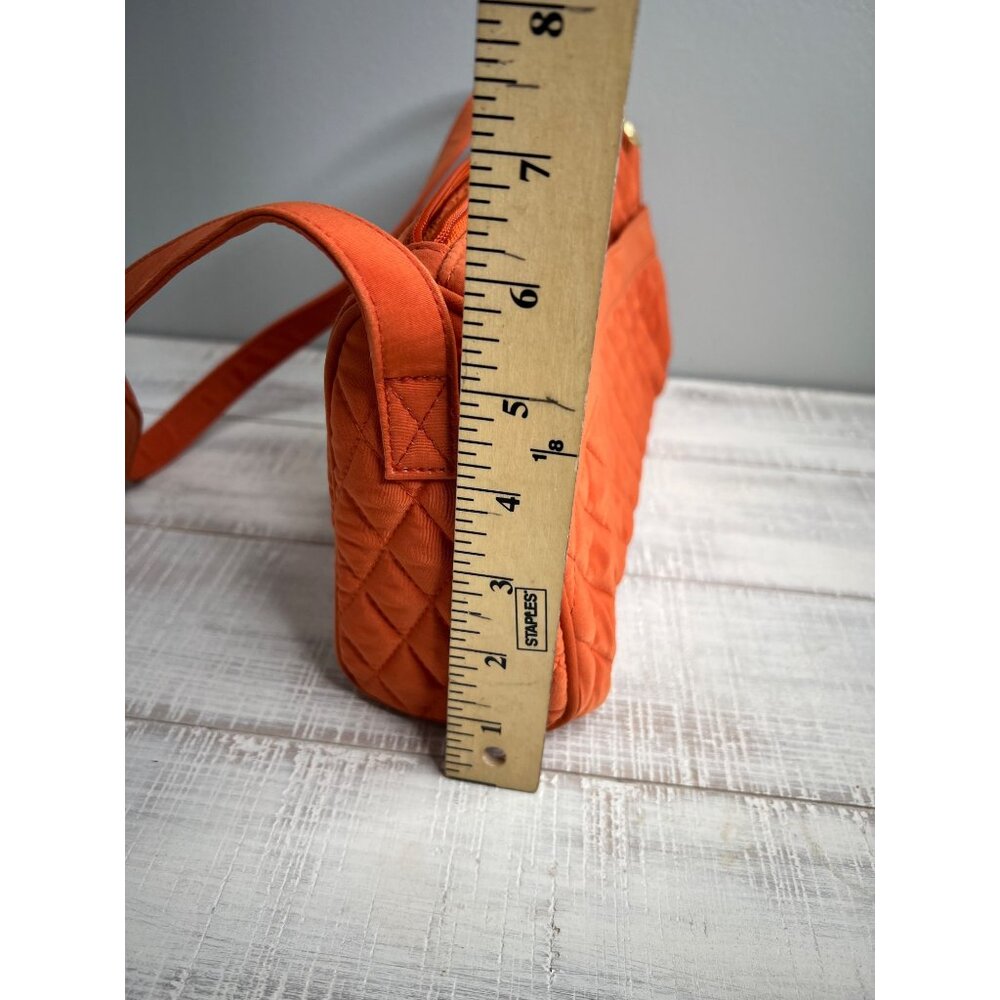 Vera Bradley Quilted Shoulder Bag In Orange With Gold Monogram & Zipper Clos - Picture 13 of 16
